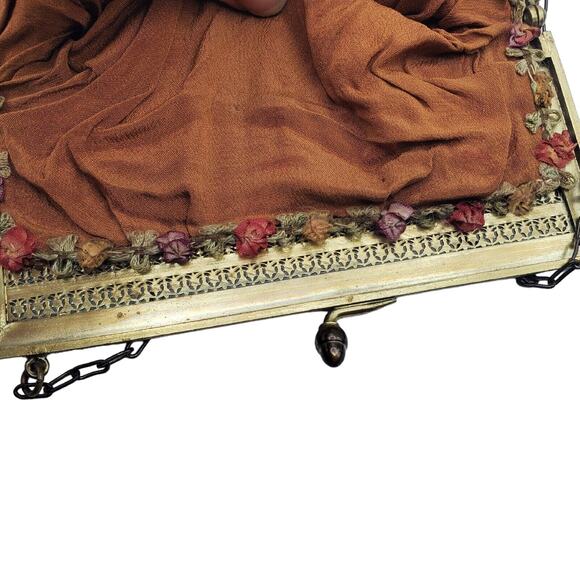 Art Deco Beaded Handbag 1920s Flapper Purse Vintage Bronze Chain Copper Fringe - Picture 10 of 10